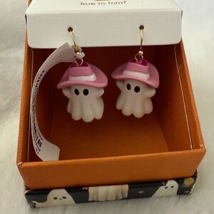 True to Form Halloween Ghost with Pink Cowboy Hat Earrings